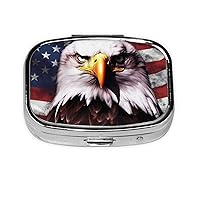 American Flag Eagle Bird Square Pill Box Mini Metal Pill Case for Purse Small Cute 2 Compartment Medicine Pill Organizer Portable Pill Container Holder for Daily Medicine Vitamin