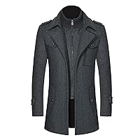 Men's Gentle Band Collar Single Button Layered Collar Anoraks Formal Breasted Quilted Lined Wool Blend Pea Coats