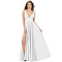 Elegant Women's Long Chiffon Bridesmaid Dresses Deep V-Neck Sleeveless Slit Formal Evening Party Gowns