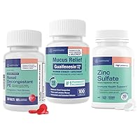 Ultimate Cold & Allergy Relief Bundle: Maximum Strength Guaifenesin 1200 Mg Mucus Relief (100 Tablets), Phenylephrine HCl 10 mg Nasal Decongestant (200 Tablets) & Zinc Sulfate 220mg Immune Sup