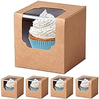 Single Cupcake Boxes Individual 15 Count with Window and Insert, Individual Cupcake Containers Brown 3.5