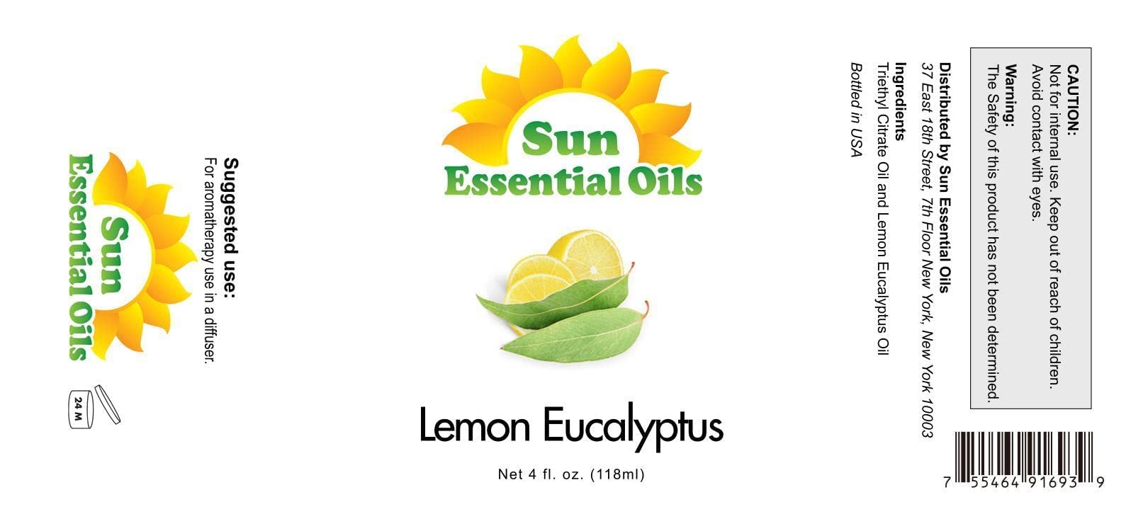 Sun Essential Oils 4oz - Lemon Eucalyptus Essential Oil - 4 Fluid Ounces