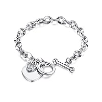 Charm Wrist Bracelet Stainless Steel Heart-Shaped Cubic Zircon Bracelet for Women Girls Gold Silver Tone