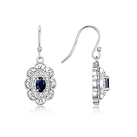RYLOS 14K White Gold Antique Style Floral Earrings - Oval Shape Gemstone & Diamonds - 6X4MM Birthstone Earrings - Timeless Color Stone Jewelry