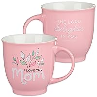 Christian Art Gifts Large Ceramic Inspirational Scripture Coffee & Tea Mug for Mothers: I Love You Mom, Microwave/Dishwasher Safe, Cute Encouraging Drinkware Cup for Women, White/Pink Floral, 14 oz.