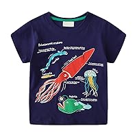 Boys Shirts Size 8 Boys Spaceship Base Marine Life Pattern Short Sleeved T Shirt Children's Male Shirt for Kids
