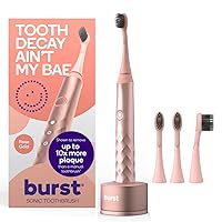 Burst Toothbrush + 4 Toothbrush Heads Bundle, Rose Gold, Sonic Electric Toothbrush with Timer, 3 Modes, Ultra Soft Bristles