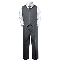 Leadertux 4pc Formal Baby Toddler Little Boys Dark Gray Vest Necktie Suits S-7 (XL:(18-24 Months))
