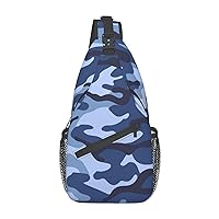Blue Military Camouflage Army Sling Bag for Men Women Crossbody Sling Backpack Casual Hiking Daypack Chest Shoulder Bag with Adjustable Strap