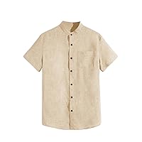Verdusa Men's Casual Short Sleeve Button Up Shirts Solid Shirt Tops with Pocket