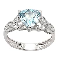 Sky Blue Topaz & Cubic Zirconia Solid 18k Yellow Gold & 925 Silver Ring, Size 7