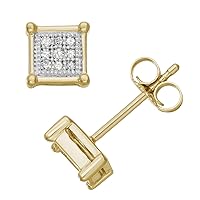 1/10 cttw White Diamonds Square/Princess shape Stud Earring Crafted in 10KT Yellow Gold, Real Diamond Earring for Women.