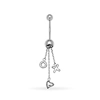 14k Gold 14-Gauge Star, Cross and Circle Drop Body Jewelry Belly Ring (yellow or white)