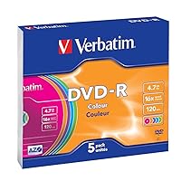 Verbatim 43557 DVD-R 16x Non-Printable Slim Case (Pack of 5), 1