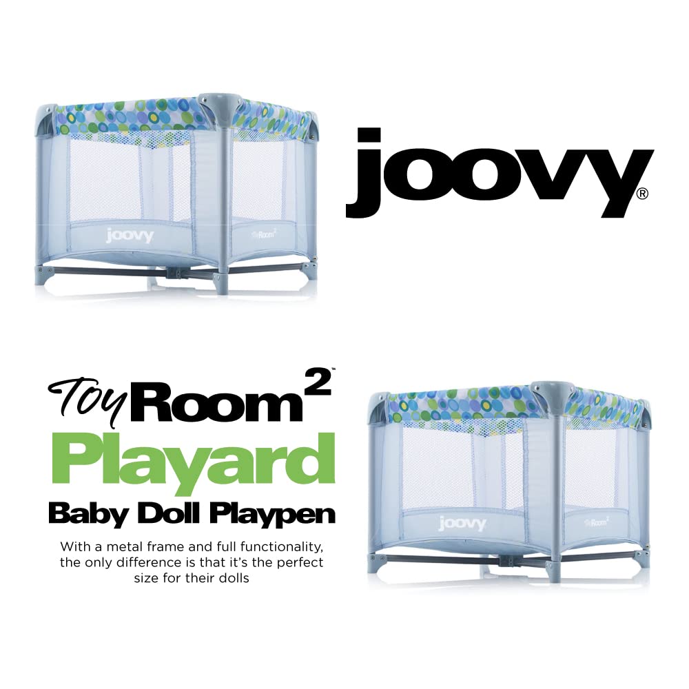 Joovy Toy Room² Playard Baby Doll Playpen Featuring Sturdy Steel Frame and Collapsible Design Allows for Easy Fold for Travel, and Travel Case - Large Enough for 22” Dolls (Blue Dot)