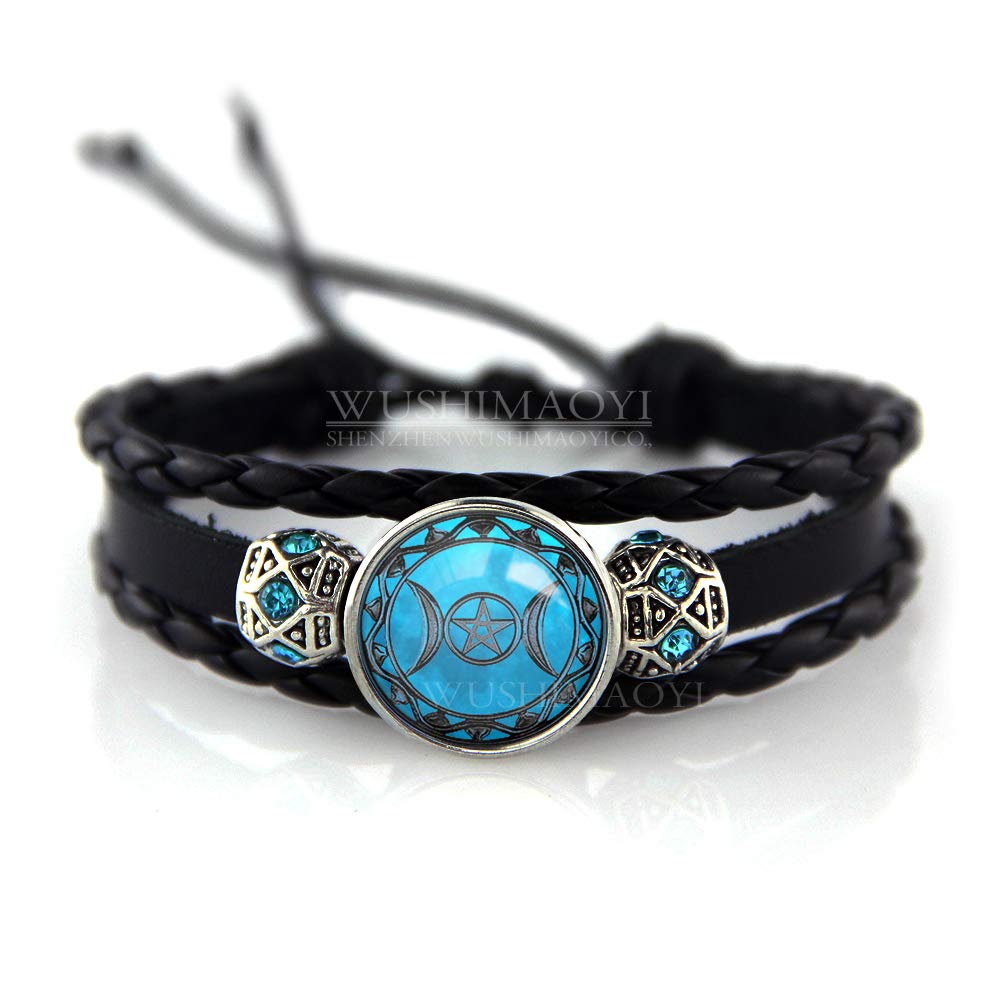 WUSHIMAOYI Triple Moon Goddess Bracelet Triple Moon Goddess Jewelry Braid Leather Bracelet Customize Your Own Style