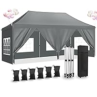 10'x20' Pop Up Canopy Tent with 6 Sidewalls,Ez Pop Up Outdoor Canopy for Parties,Waterproof Commercial Tent with 3 Adjustable Height, Carry Bag,6 Sand Bags,4 Ropes and 8 Stakes
