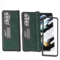 for Galaxy Z Fold 4 Case, Upgraded Hinge Protection Napa Grain Leather Cover Slim Shockproof Thin Case with Kickstand Anti-Scratch Protective Cover for Samsung Z Fold 4 5G (Green)