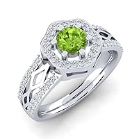 Peridot Round 5.00mm Cocktail Side Stone Ring | Sterling Silver 925 With Rhodium Plated | Wedding, Anniversary And Engagement Collection