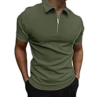 Men's 1/4 Zipper Short Sleeve Collared Shirts Simple Solid Color Tee Slim Fit Casual Stylish Muscle Shirt