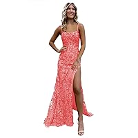 Women's Sparkly Sequin Mermaid Prom Dress 2024 for Teens Spaghetti Straps Evening Formal Ball Gown with Slit AR077