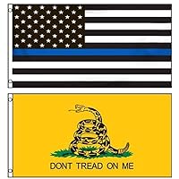 Wholesale Combo Lot 3x5 Gadsden Tea Party Don't Tread on me & USA Police Thin Blue Line Memorial 3x5 Flag Banner Poly Nylon Trump Supporter (Fade Resistant Premium)