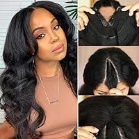 Small Cap V Part Wig Body Wave Lace Front Wigs Human Hair No Leave Out No Glue No Gel Upgraded U Part Wigs For Women, 10A Grade Wear And Go Beginner Friendly 5X2.5 Inch Lace Wig 150% Density Natural Color 18 Inch