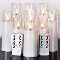 Amagic Pure White Flameless Candles, Battery Operated Candles, Flickering LED Pillar Candles with Remote Control and Timer, 3D Wick, Yellow and Blue Glow, Set of 9