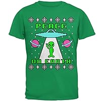 Alien Peace on Earth Ugly Christmas Sweater Mens T Shirt Irish Green LG