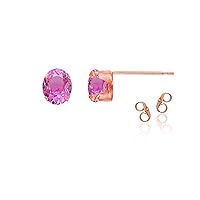 14K Rose Gold Plated 925 Sterling Silver 6x4mm Oval Created Pink Sapphire Birthstone Stud Earrings