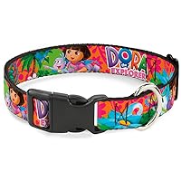 Cat Collar Breakaway Dora The Explorer Dora Poses Floral Collage Orange Pink 8 to 12 Inches 0.5 Inch Wide