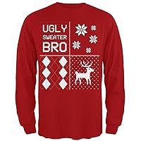Old Glory Ugly Sweater Bro Xmas Sweater Festive Blocks Red Adult Long Sleeve T-Shirt - 2X-Large