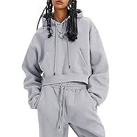 Flygo Womens Fleece 2 Piece Outfits Sweatsuit Crop Pullover Sweatshirt Joggers Pants Tracksuit Set