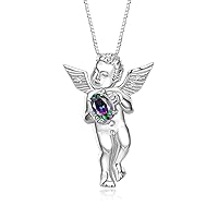 Rylos Guardian Angel Necklace with 6X4MM Gemstone & Diamonds on 18