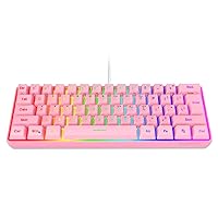 Snpurdiri 60% Wired Gaming Keyboard, True RGB Backlit Ultra-Compact Mini Keyboard, Waterproof Keyboard with 61 Keys for PC/Mac Gamers, Typists, Business Trip, Easy to Carry, Pink (QWERTY Layout)