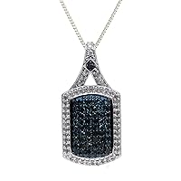 1.07 Carat (Cttw) Round Cut White and Blue Natural Diamond Rectangle Slider Pendant Necklace Sterling Silver