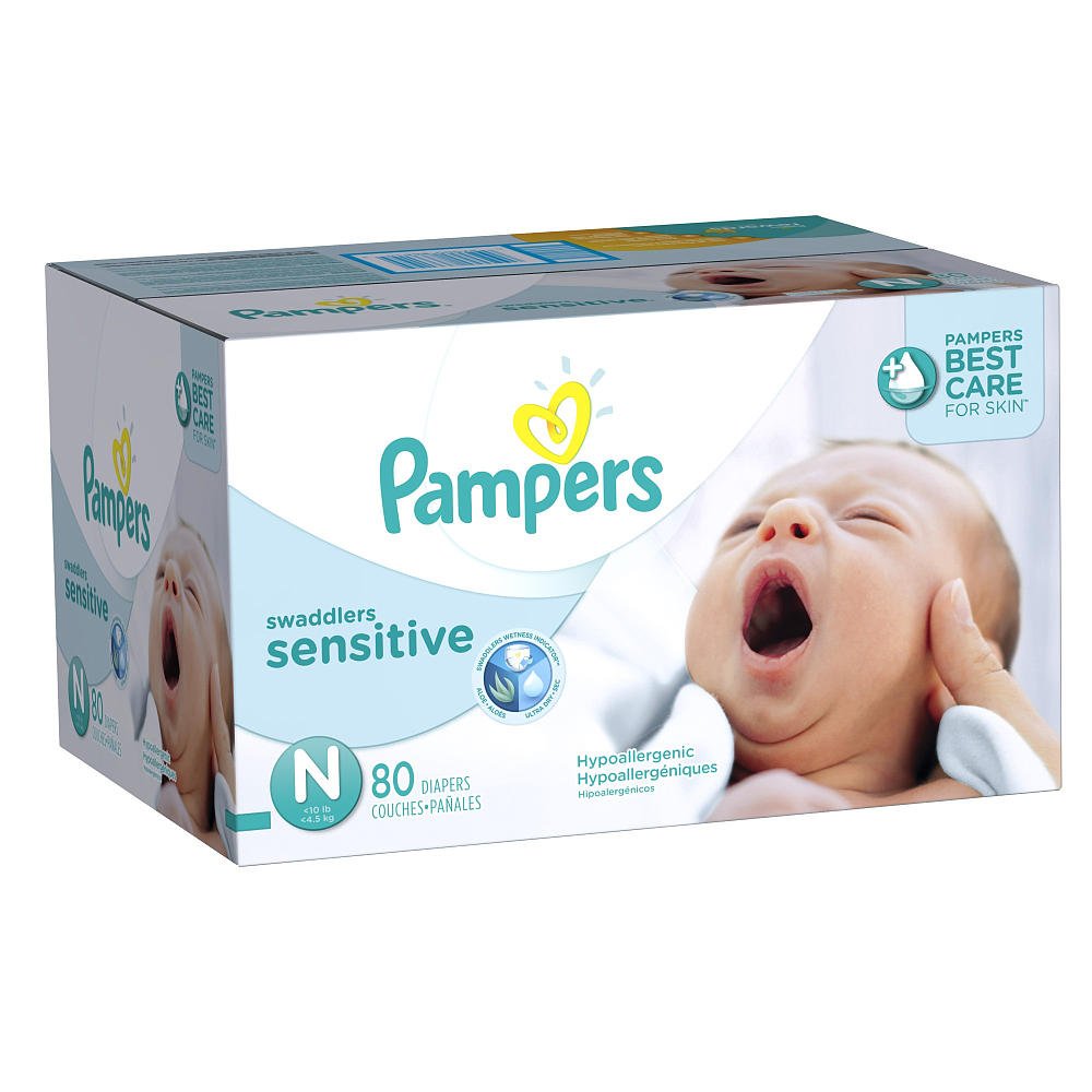 Diapers Newborn/Size 0 ( 10 lb), 80 Count - Pampers Swaddlers Sensitive Disposable Baby Diapers, Super Pack