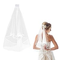 Short Wedding Bridal Veil with Comb, 2 Tier Tulle Bride Veil Elbow Length Wedding Veil Ribbon Edge 60-80cm/23-31in