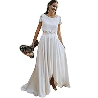 Two Pieces Bride Dresses with Short Sleeved 2024 Vintage Lace Wedding Gown A Line Skirt