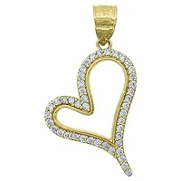 10k Gold CZ Cubic Zirconia Simulated Diamond Womens Height 12mm X Width 2.2mm Love Heart Charm Pendant Necklace Jewelry for Women