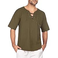 Mens Casual Shirts,Casual Short Sleeve V Neck Tops Shirts Plus Size Beach Hippie Blouse Fashion Tee T-Shirt 2024