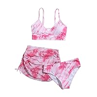 SOLY HUX Girl's 3 Piece Swimsuits Tie Dye Bikini Bathing Suit with Cover Up Beach Skirt