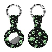 Green Aliens UFO Printed Silicone Case for AirTags with Keychain Protective Cover Air Tag Finder Tracker Accessories Holder