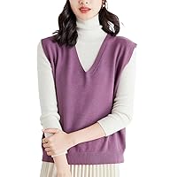 Women's 100% Cashmere Sweater Vest Classic Lightweight V Neck Vest Solid Sleeveless Pullover Tops Elegant Clothing
