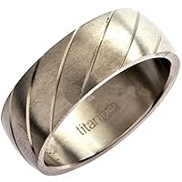 Solid Titanium Ring Band Brushed Finish Diagonal Grooves 8mm Ring