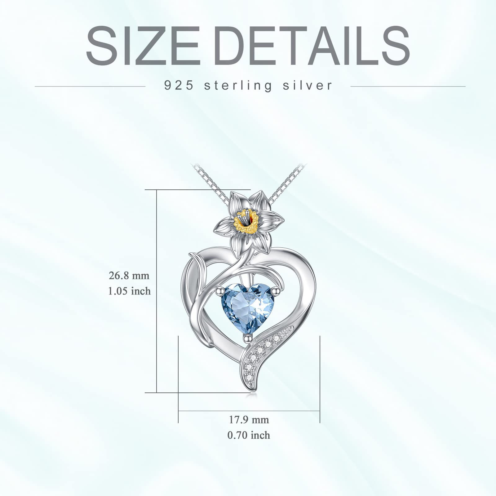 TOUPOP 925 Sterling Silver Birth Month Flower Floral Heart Pendant Necklace with Birthstone Birthday Graduation Jewelry for Women Girls