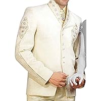 Mens Ivory 5 Pc Tuxedo Suit Indian Wedding Designer TX159XL48 48 X-Long Ivory