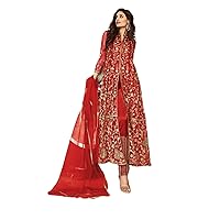 Indian woman's Girls Net Golden Cording Sequin Front Cut Designer Anarkali Party Dress 3922