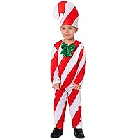 iiniim Kids Girls Boys Christmas Candy Cane Costume Xmas Gift Box Bow Stripes Shirt with Pants Hat Set