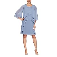 S.L. Fashions Women's Chiffon Tier Jacket Dress with Beaded Neck and Cuffs
